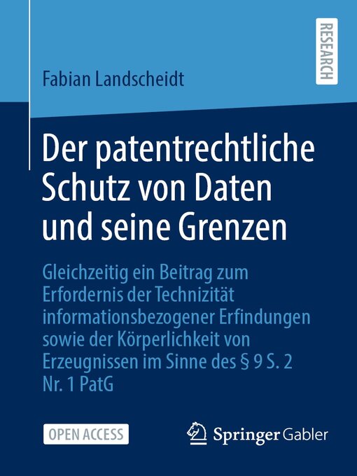 Title details for Der patentrechtliche Schutz von Daten und seine Grenzen by Dr. jur. Fabian Landscheidt - Available